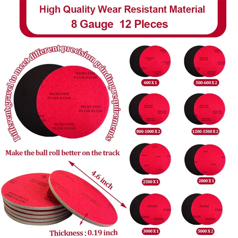 FUYITE 12 PCS Bowling Sanding Pads, Bowling Ball Sanding Sand Pads Polishing Cleaning Kit, Grit 400, 500~600, 800~1000, 1200~1500, 2000, 2500, 3000, 5000, Bowling Ball Resurfacing Polishing Kit - Image 2